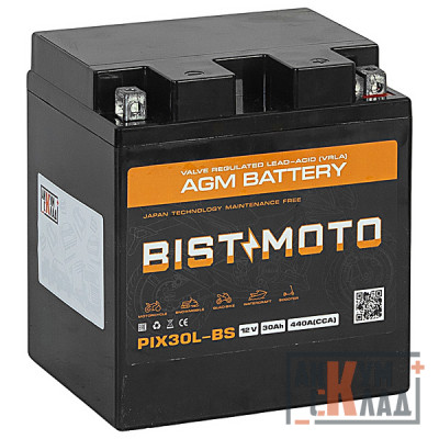 Аккумулятор BIST&MOTO AGM 30 Ah о.п. 440A PTX30L-BS 168*127*176