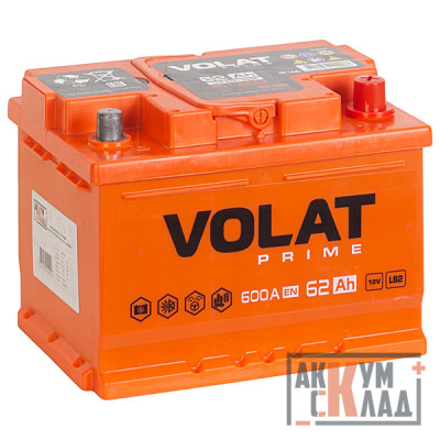 Аккумулятор VOLAT PRIME  62 Ач о.п. 600EN 242*175*175 низкий