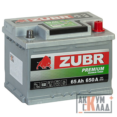 Аккумулятор ZUBR PREMIUM  65 Ач о.п. 650А 242*175*175 низкий