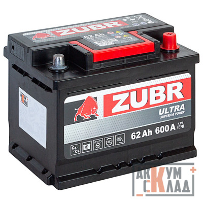 Аккумулятор ZUBR ULTRA  62 Ач о.п. 600А 242*175*175 низкий