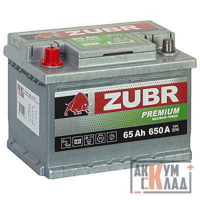 Аккумулятор ZUBR PREMIUM  65 Ач п.п. 650А 242*175*175 низкий