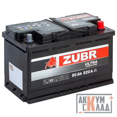 Аккумулятор ZUBR ULTRA  80 Ач о.п. 800А 315*175*190