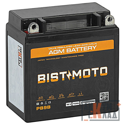 Аккумулятор BIST&MOTO AGM 10 Ah п.п. 210А  PB9B 137*77*134
