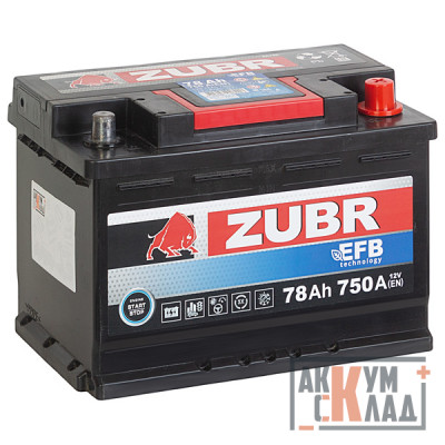 Аккумулятор ZUBR EFB  78 Ач о.п. 750А 278*175*190